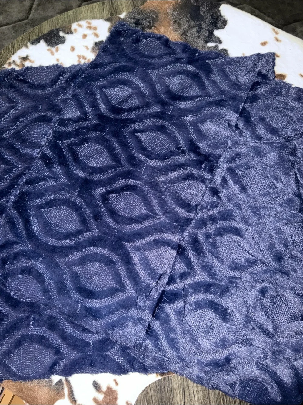 Plush Navy Blue Throw Pillow Covers - Textured Pattern